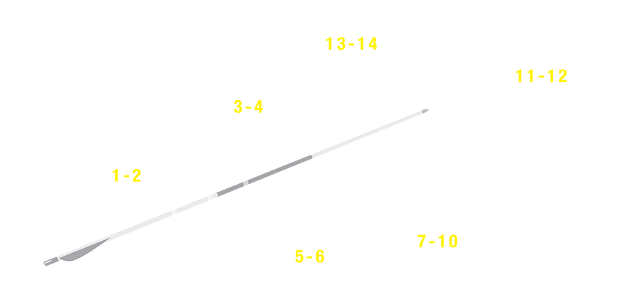A diagram showing the different modes of motion of an arrow. 
