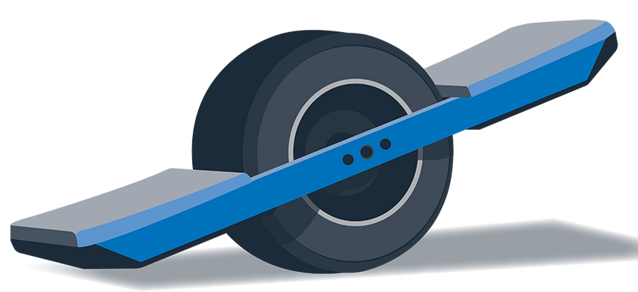 An illustration of an one wheel skateboard. 